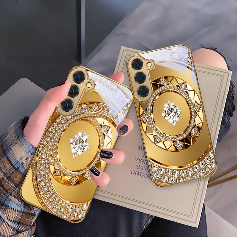 Изысканное ювелирное искусство Для Samsung Galaxy S26 S20 FE S21 S22 S23 Plus S24 Ultra S25Ultra S21+ S22Plus Золотой стеклянный чехол для телефона