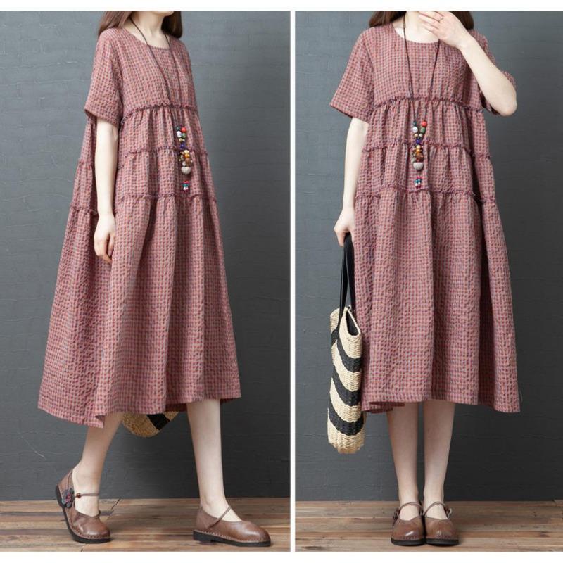 Loose Plus Size Women's Fashion Style Casual Medium Long Short Sleeve Dress