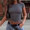 Basic Solid Crop Top Short Sleeve Crewneck Skinny T-shirt Summer Casual Tee for Women Y2k Vintage Top Harajuku Streetwear