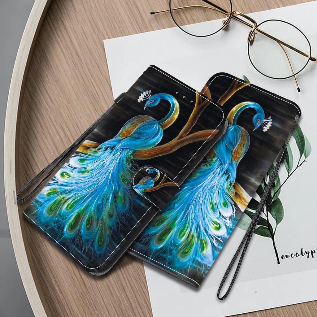 3D Абстрактное искусство Живопись Цветы Животные Кожаный телефон Кошелек Чехол-книжка Подставка для iPhone 16e Samsung A06 Xiaomi 14T Redmi Магнитный слот для карт Флип-чехол