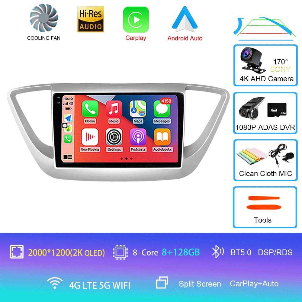 Android 14 Carplay Auto Car Radio For Hyundai Solaris 2 2017 - 2020 GPS Recorder Multimedia video Player 4G+WiFi DSP 2 din dvd