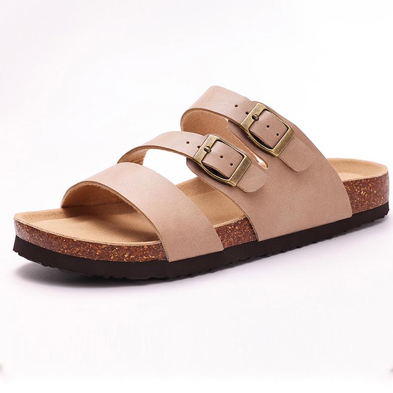 Модные теплые новые женские тапочки с пробковой стелькой, модные удобные сандалии на плоской подошве для женщин, пляжные сандалии с открытым носком и регулируемой пряжкой