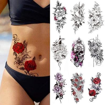1 шт. татуировка наклейка водонепроницаемая временная татуировка дамы пион Дейзи олень луна цветок татуировка черный череп татуировка боди-арт нога татуировка всего тела наклейка