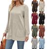 Medium Length Knitted Sweater Round Neck Solid Color Pocket Long Shirt For Women
