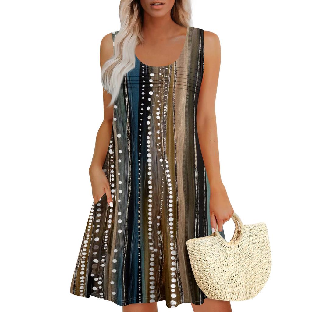 Womens Summer Dresses Loose U Neck Sleeveless Sundresses Dress With Pockets