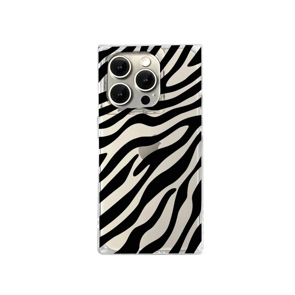Clear Square Back Tube Case Protection For iPhone 15 Plus 11 12 16 ProMax 14 Pro Max 13 Anti-Oxygen,Zebra Pattern Casing