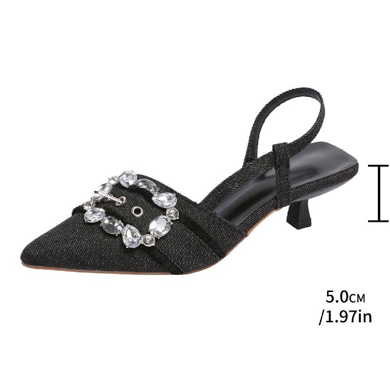 Новые летние туфли-лодочки на тонком каблуке, женские туфли, элегантные туфли с острым носком и стразами из денима в сочетании с босоножками на высоком каблуке, женские туфли-лодочки на высоком каблуке