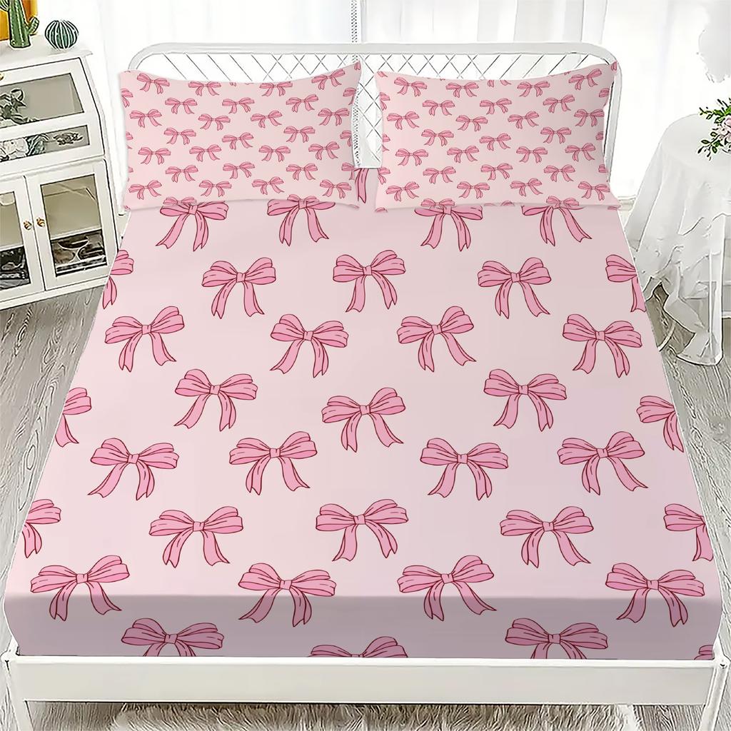 Набор простыней на резинке с бантом, 2/3 шт., Персонализированный комплект постельного белья с бантом, Удобный, Приятный к коже, Милый стиль, 180x220 см