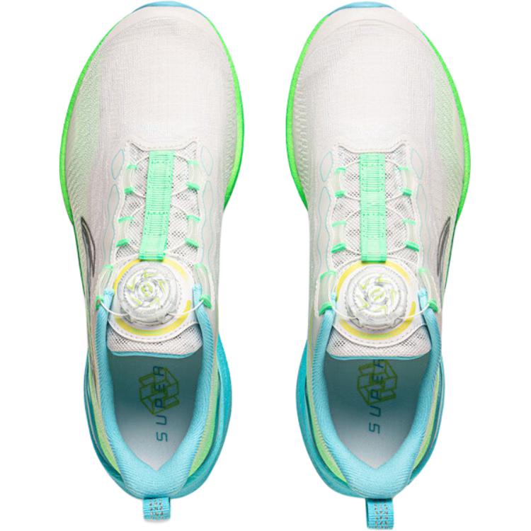 Li Ning Kids Ultra Light Versatile Comfortable Shock Absorbing Wear Resistant Low Top Running Shoes Kids Running Shoes White Green Blue YKFV042-41