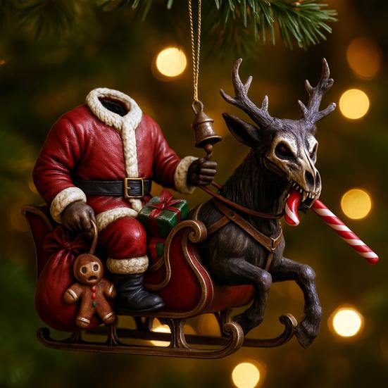 Dark Christmas Ornament 2D Acrylic Headless Santa/Devil Christmas Tree Ornament for Indoor Outdoor Home Party Decor