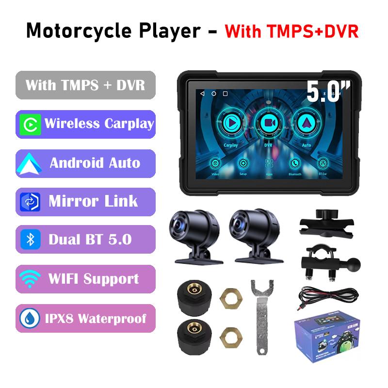 ДЛЯ мотоцикла Carplay Водонепроницаемый 1080P 5-дюймовый WiFi беспроводной Android-Auto DVR монитор Видеорегистратор GPS навигация TPMS Удобный для переноски