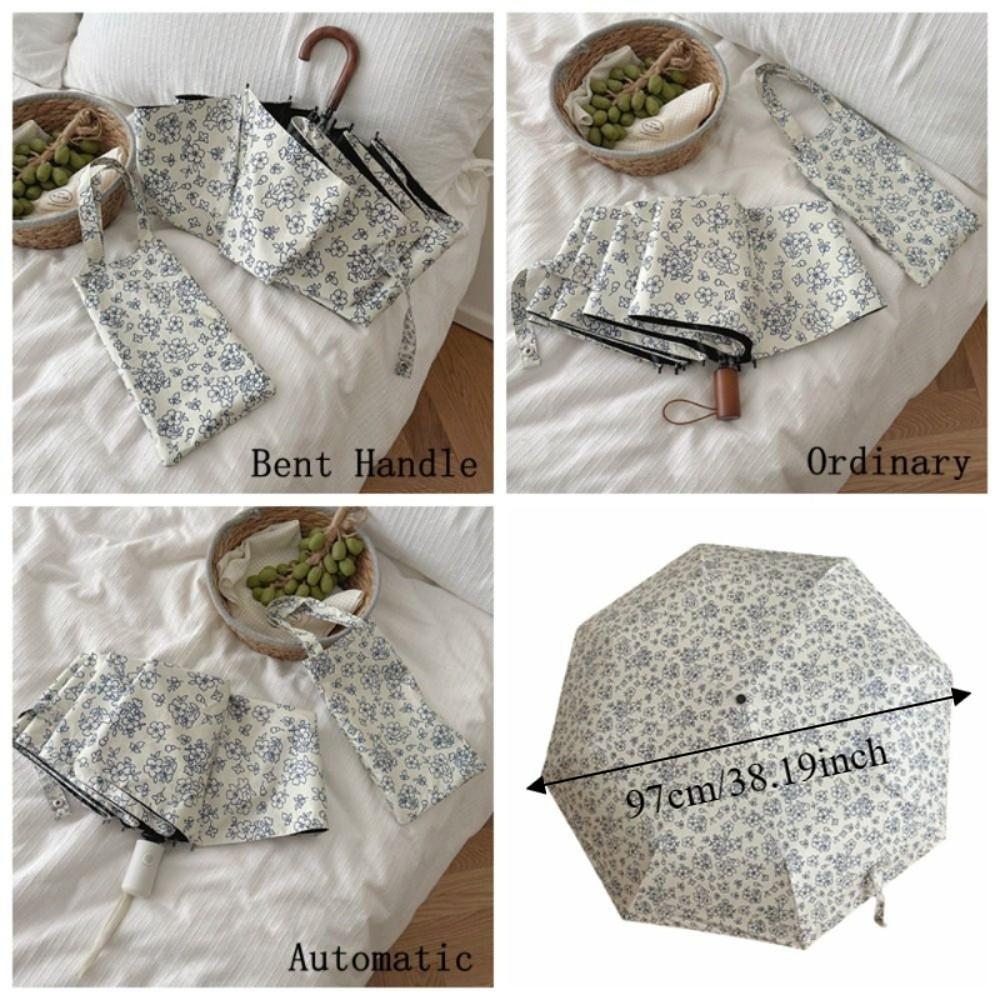 Sun Protection Retro Floral Umbrella Handheld UV Protection Sun Rain Umbrella Rain Protection Windproof Dual-Purpose Umbrella