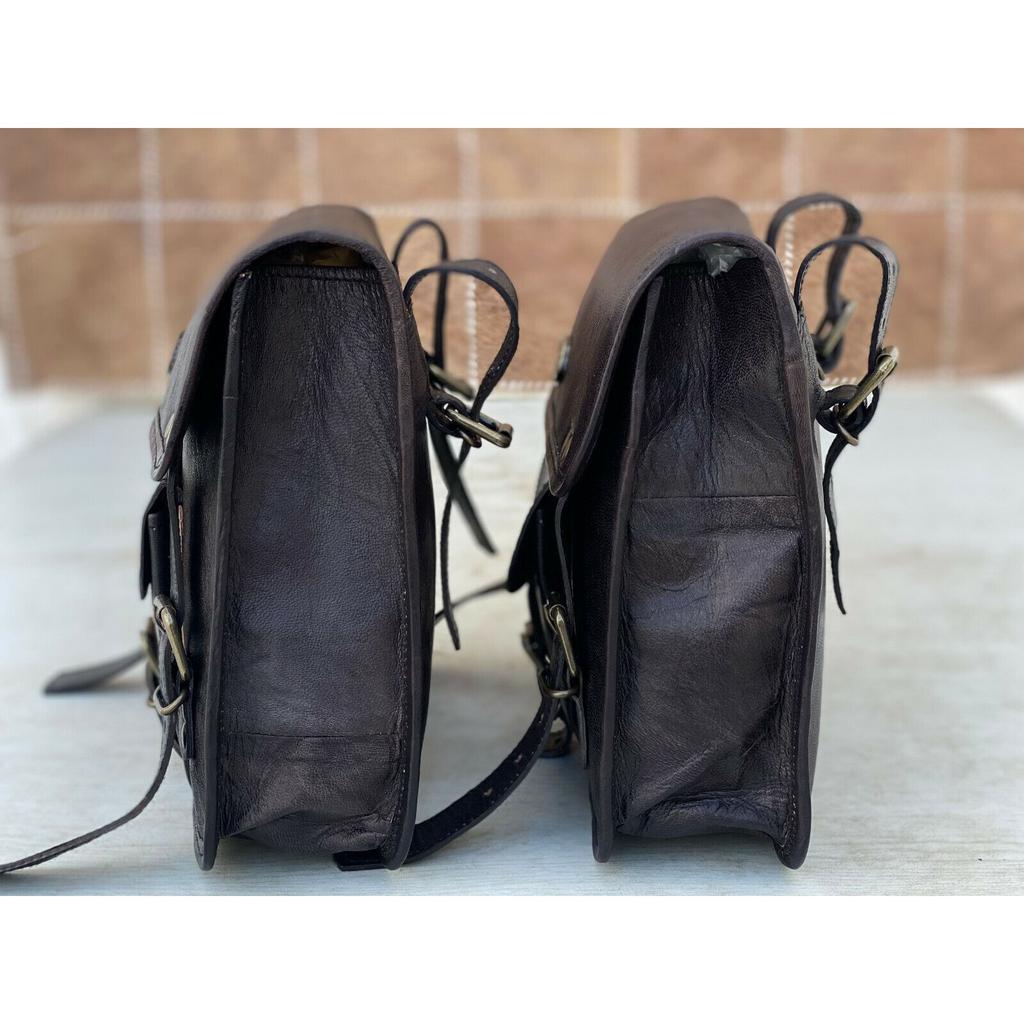 Leather Motorcycle Black Saddle Pouch Bags Panniers Tool Luggage (Handmade Bags)