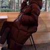 Hooded down jacket women's medium and long winter new thickened knee small fashion loose warm jacket