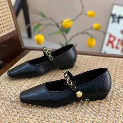 2024 Повседневные туфли Мэри Джейн на плоской подошве для женщин в скандинавском стиле с золотой цепочкой, туфли в стиле Лолиты из искусственной кожи