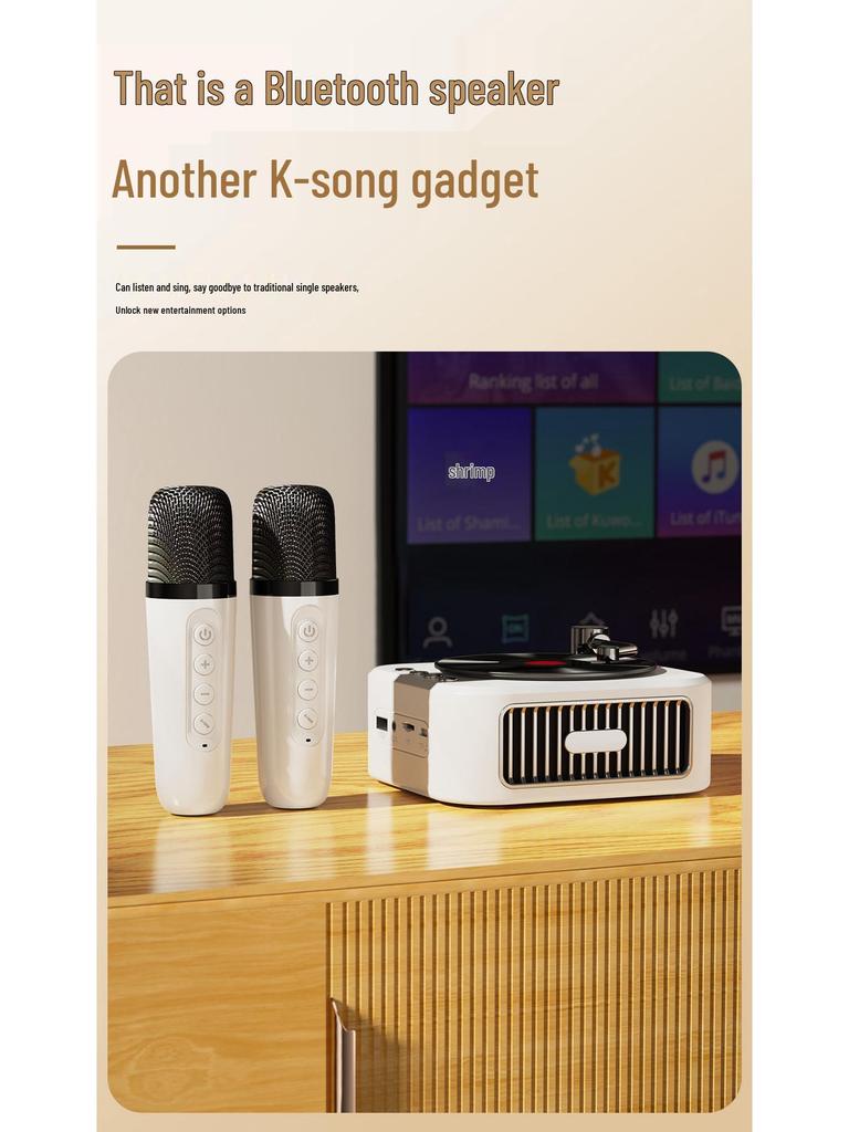 Ретро виниловый проигрыватель с Bluetooth-динамиком и беспроводным микрофоном - Ультрамаленький и высококачественный, идеальный фестивальный подарок