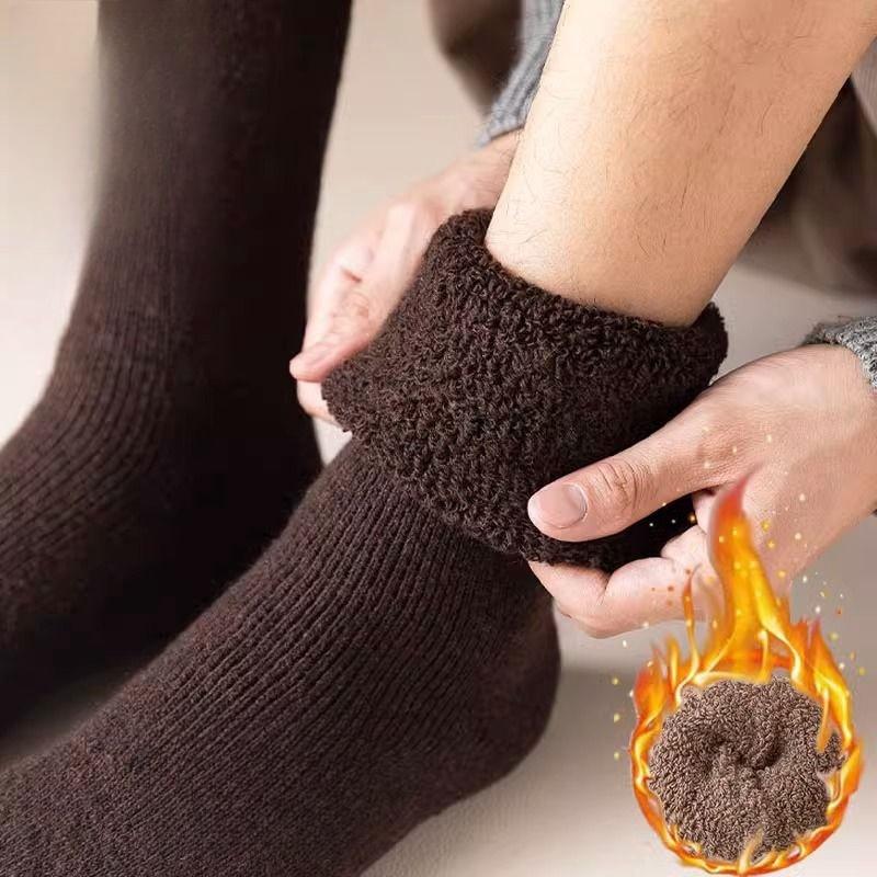 3 пары зимних толстых теплых мужских шерстяных носков до колена, мужские носки из мериносовой телячьей шерсти, повседневные кашемировые махровые носки, модные мужские чулки