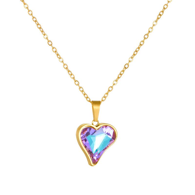 gold heart crystal jewelry set necklace earrings for women