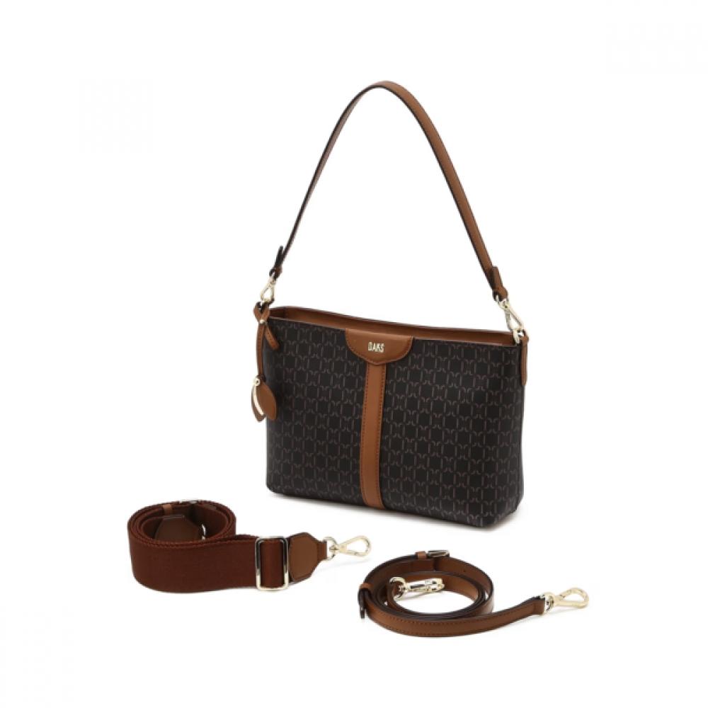 Daks Brown Leather Shoulder Bag With Logo Decoration Dcba6f867w3