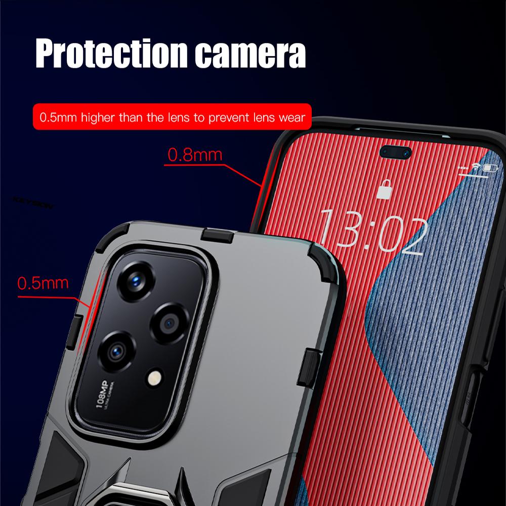 KEYSION Противоударный защитный чехол для HONOR 200 Lite 5G, мягкий силикон + ПК с металлическим кольцом-подставкой, задняя крышка для телефона для Huawei Honor 200 Lite