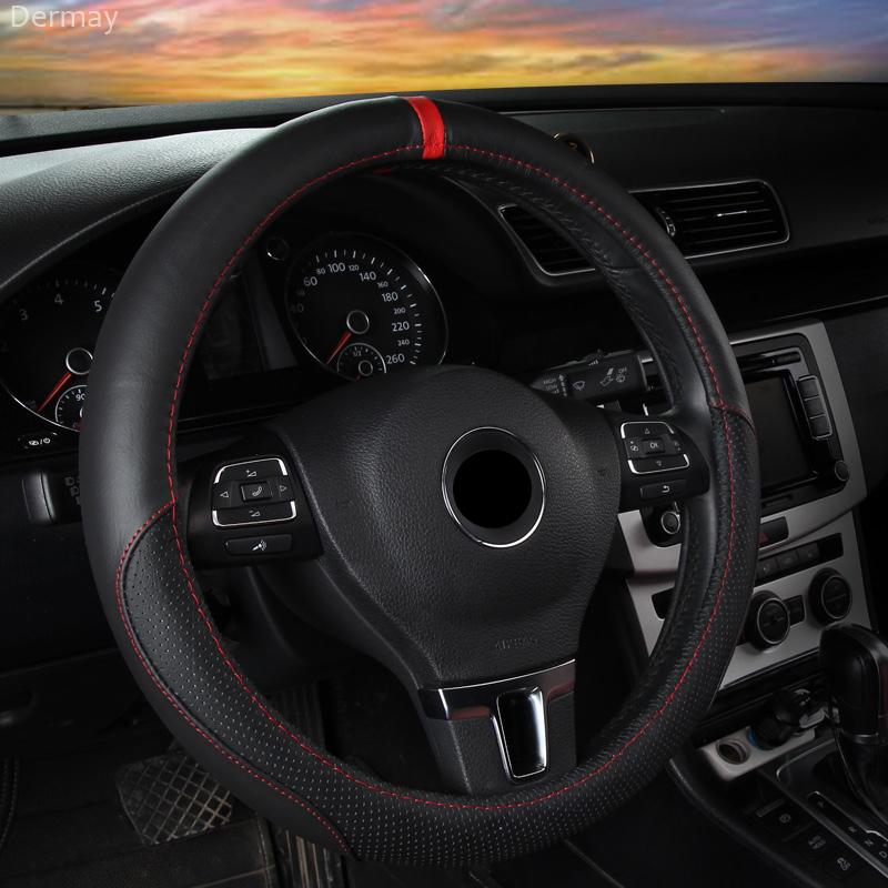 Sport Genuine Leather Steering Wheel Cover 38CM Fit VW Sagitar MAGOTAN GOLF GTI POLO JETTA SANTANA PASSAT TIGUAN TOURAN TOUAREG