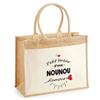 Sac de plage - PLANETEE - Jute avec poche Nounou d'amour - Coton - Beige multicolore - 43x33 cm