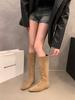 Сапоги-чулки женские осенне-зимние 2025, сапоги-трубы средней длины из тонкой замши на скрытой платформе, с острым носком, бархатистые коричневые сапоги-рыцари