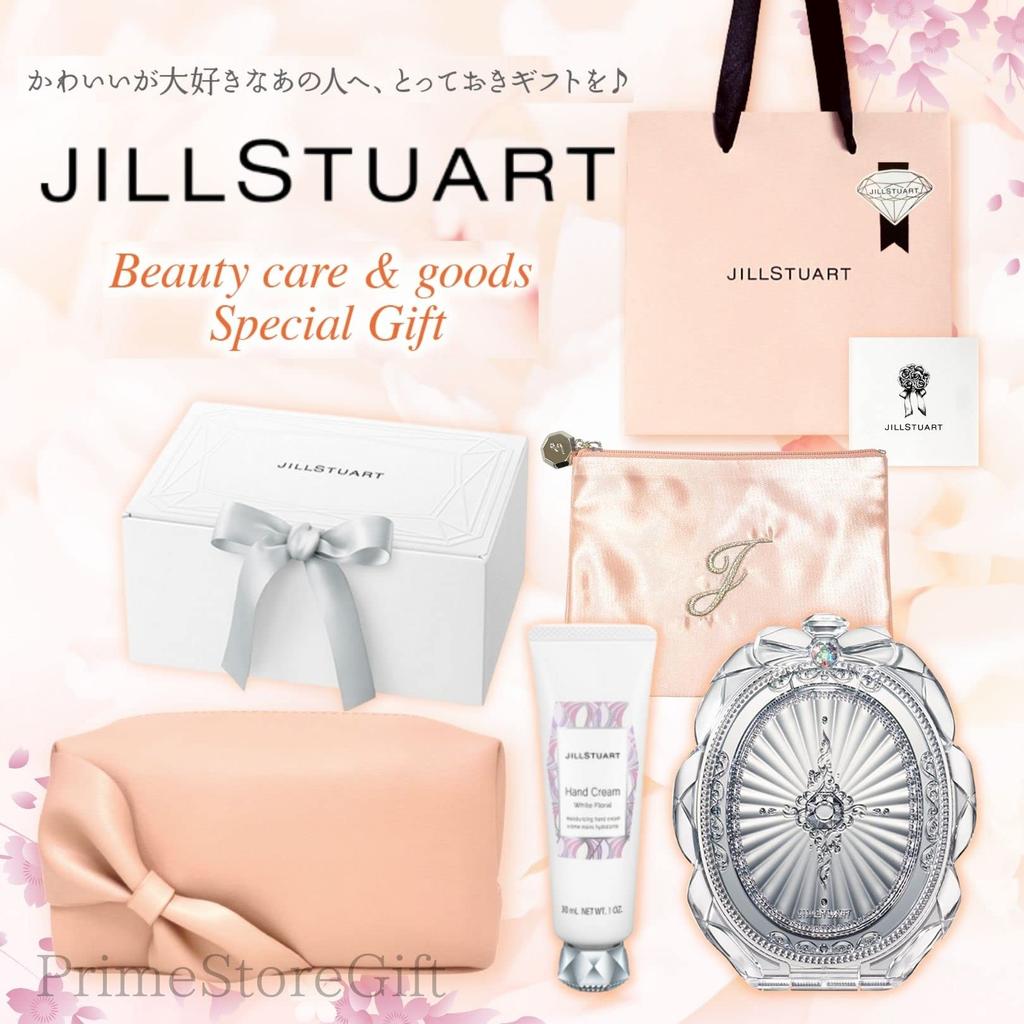 JILLSTUART White Floral Hand Cream Compact Mirror Pouch Gift Set Coffret Gift Shop Message Card [Gift Wrapped] & [Genuine Box, Bag, Included]