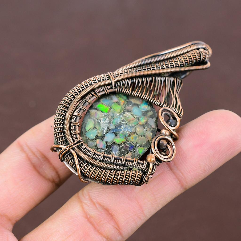 Подвеска из медной проволоки с натуральным австралийским тройным опалом, размер 2,83 дюйма, M5H08