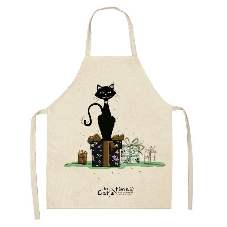 Home Kitchen Black and White Cat Letter Apron Women's Linen Cleaning Tool Apron Home Cooking Waist Baking Apron