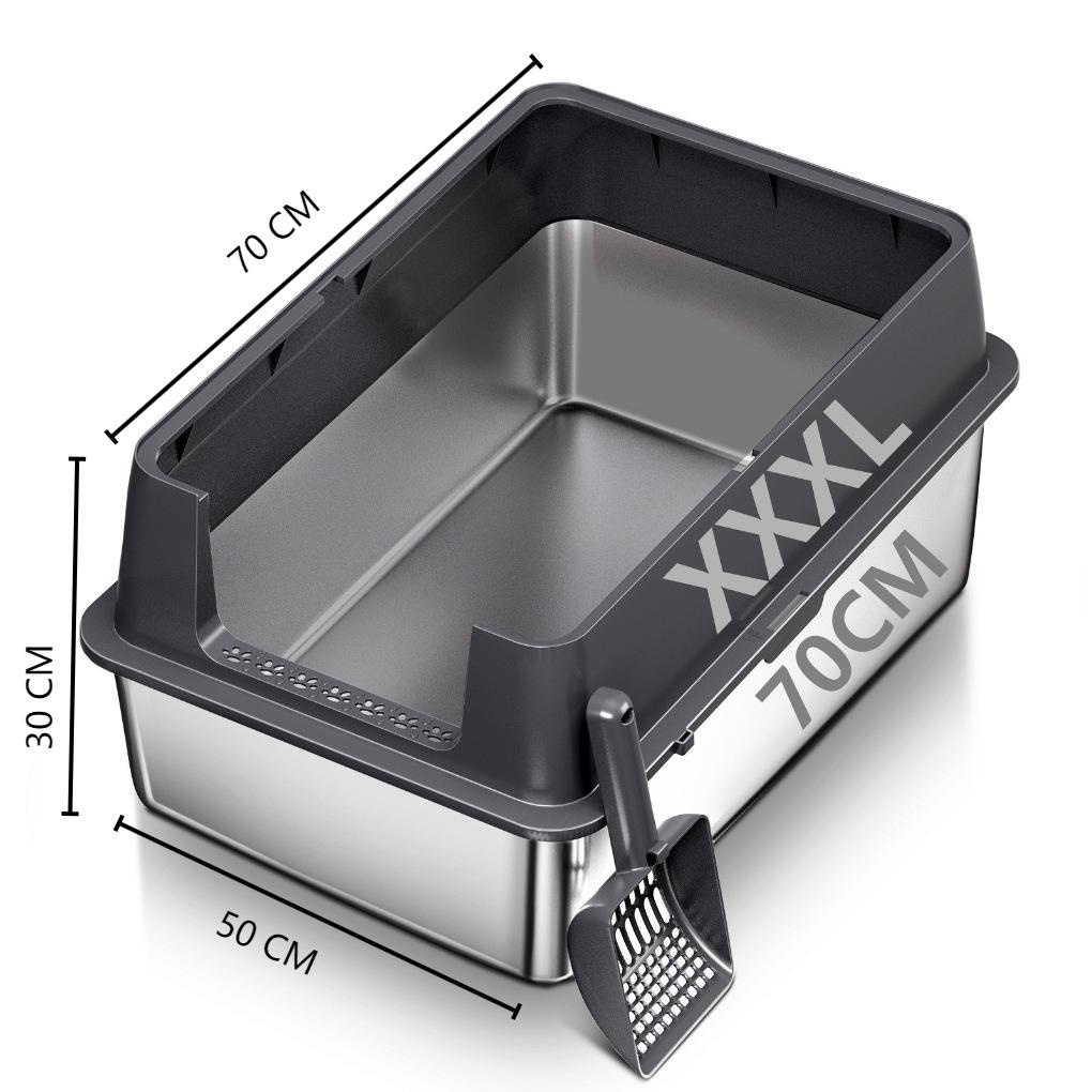 Stainless Steel Cat Litter Box with Anti-Splash Top-Entry Lid, Sizes S-XXXL.
