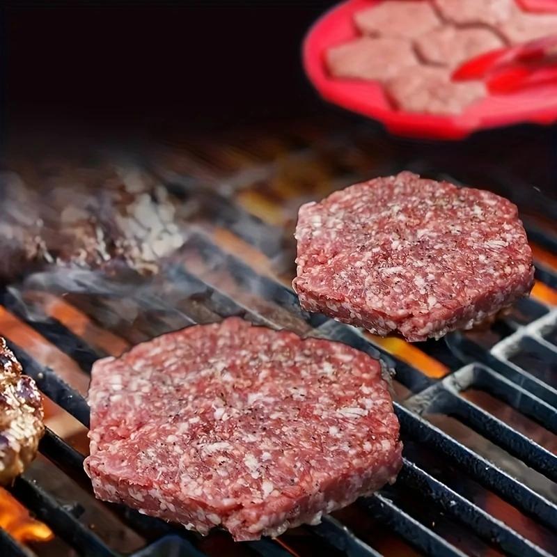 7 In 1 Hamburger Silicone Mold Silicone Burger Press Food Storer Hexagonal Hamburger Patty Maker Press Meat Slider Shape Trays
