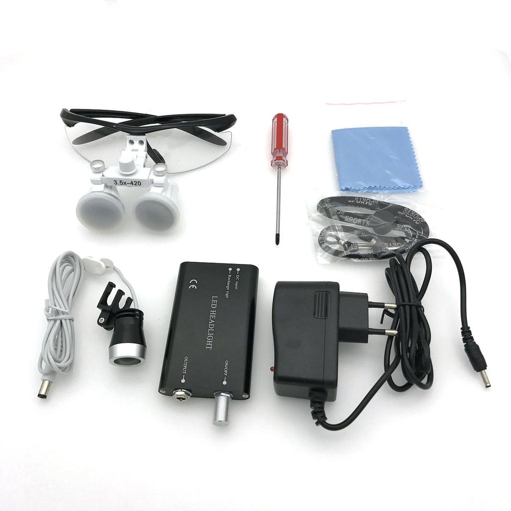 Dental Loupes With Light 3.5X420mm Surgical Binocular Glasses Magnifier with LED Headlight