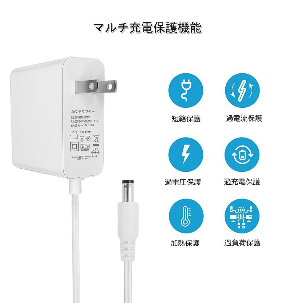 Универсальный адаптер переменного тока DC12V 3A Макс 36W Адаптер питания Выходной штекер Совместим со светодиодной лентой, камерой видеонаблюдения, роутером, ЖК-монитором Сертифицированный продукт PSE