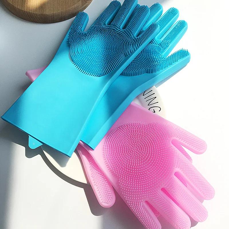 1 Pair Gloves Kitchen Silicone Cleaning Gloves Magic Dish Washing for Household Scrubber Rubber Kitchen Clean Tool