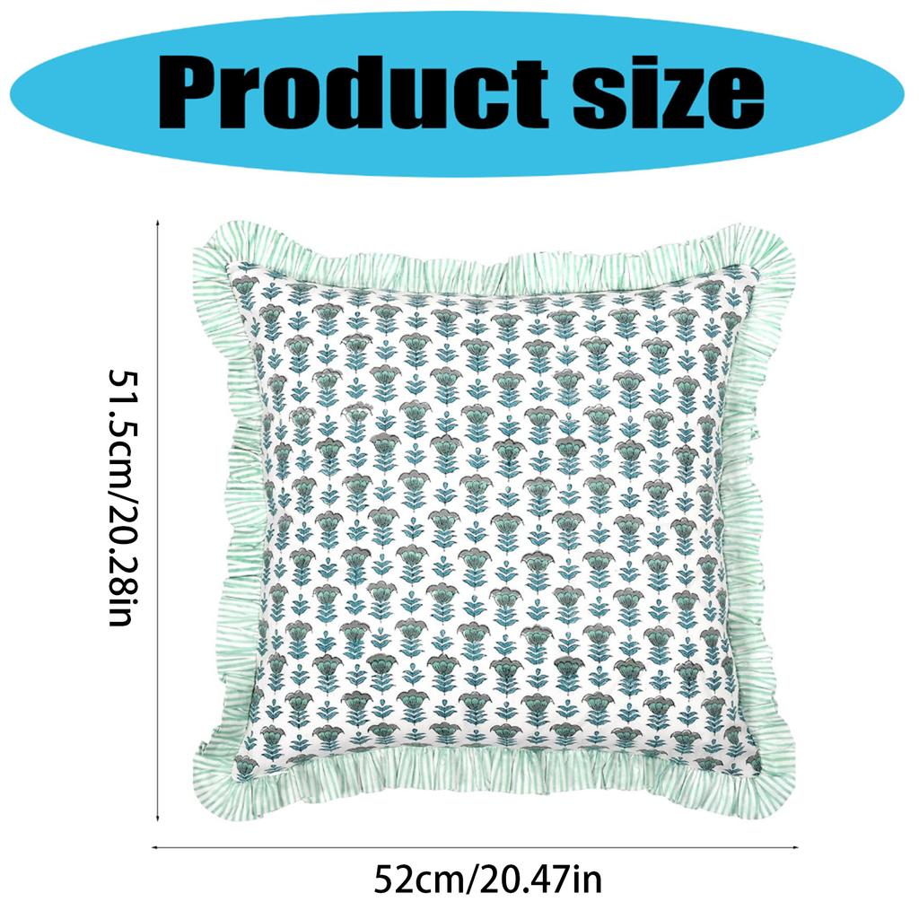 2 Piece Romantic Floral Print Pillow Covers With Ruffled Trim Soft Polyester Square Cushion Case for Living Room Bedroom