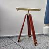 Big Brass Telescope, Binocular On Wooden Tripod Stand, Decorative Telescope On Stand Functional, Retro Design Decor