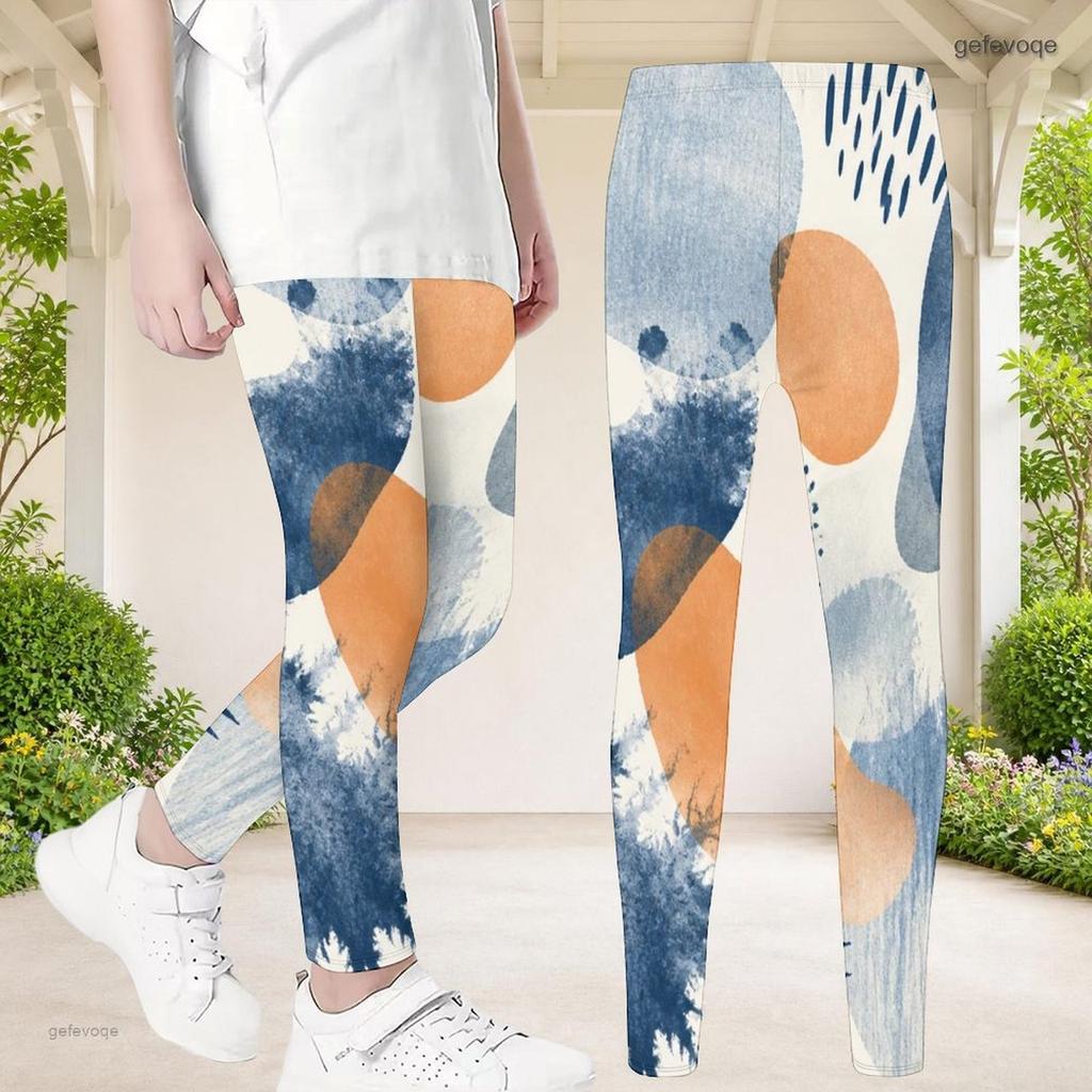 Girls Abstract Printed Full Length Fitted Stretch Waist Yoga Leggings