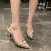 2025 Fashion Women Leather 3cm High Heels Lady Pointe Toe Gold Heels Sandals Female Wedding Bridal Shoes Women's High Heel Shoes