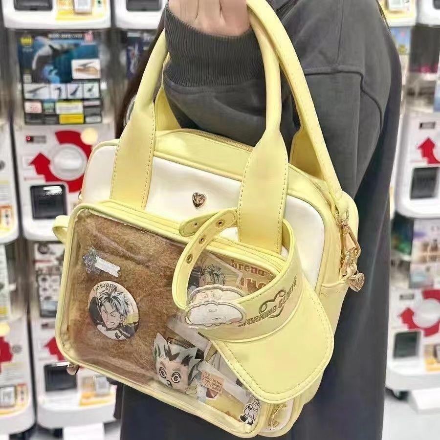Sweet Cute Shoulder Bag Women Kawaii Japanese Clear Anime Ita Bag Ladies Leather  Leather Square Large Capacity Crossbody Bag