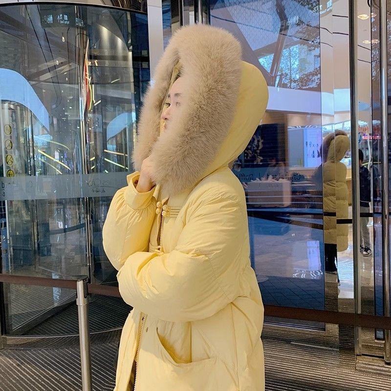 Длинное хлопковое пальто с капюшоном и длиной выше колена для женщин, зимнее пальто с большим меховым воротником, толстое хлопковое пальто, трендовые парки, куртки