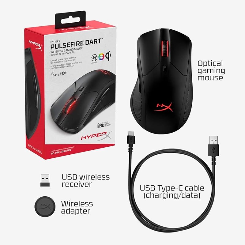 Беспроводная игровая мышь HyperX Pulsefire Dart RGB, совместимая с Qi Для геймеров Гарантия 2 года HX-MC006B (4P5Q4AA) [продукт]