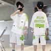 Fashion Outdoor Summer Boys Casual Short Sleeved Fashionable Printed Thin T Shirt Shorts Sports Two Pieces Set