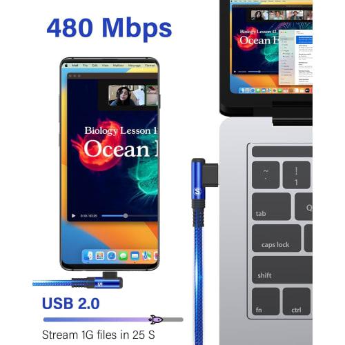 Кабель USB Type C L-образный с обоих концов [3 м / Набор из 2 штук] Кабель AviBrex Type C 90 градусов Кабель Type-C [Быстрая зарядка 3.1A] Нейлоновая оплетка Высокая прочность USB