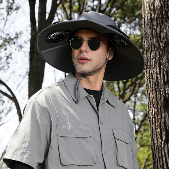 Мужская шляпа от солнца, широкополая шляпа для активного отдыха с вентилятором двойного действия, охлаждающая технология, походная шляпа для велоспорта, рыбалки