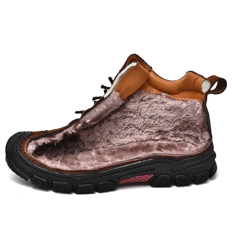 Модная зимняя износостойкая альпинистская обувь, плюшевая теплая, из высококачественной кожи, уличные водонепроницаемые ботинки для работы, ходьбы, зимние ботинки