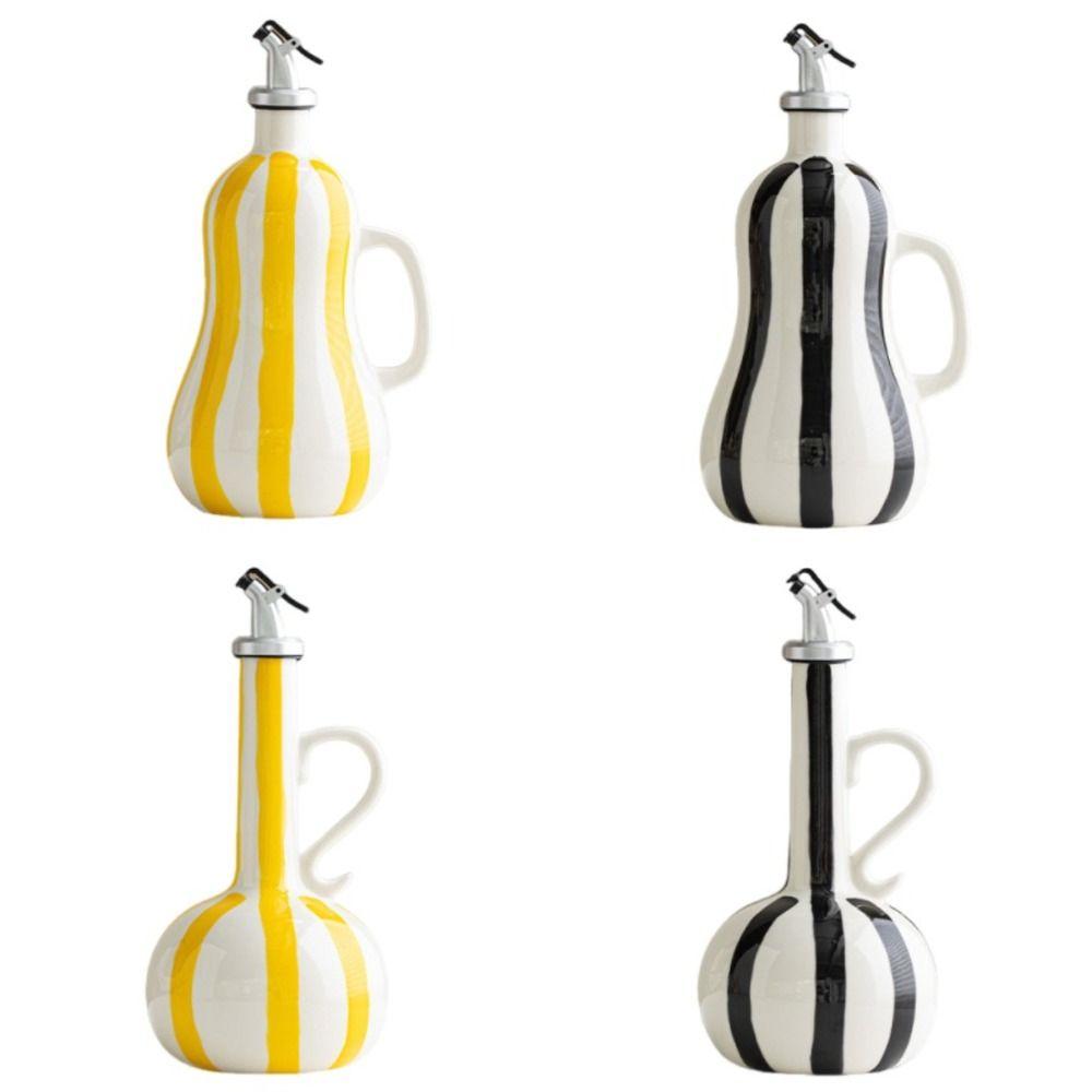 Nordic Style Ceramic Oil Bottle Hand-drawn Stripes Olive Oil Dispenser Bottle Kitchen Supplies