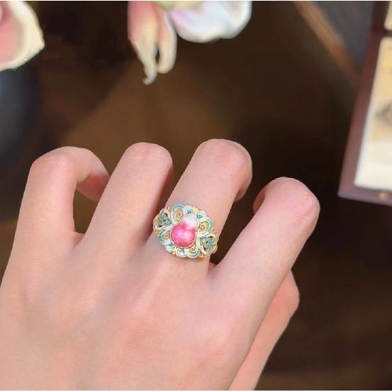 Nafulu Peach Fairy Enamel Gold-Painted Gourd Bracelet for Women, New Chinese Style Vintage Ring Set, Necklace, Pendant