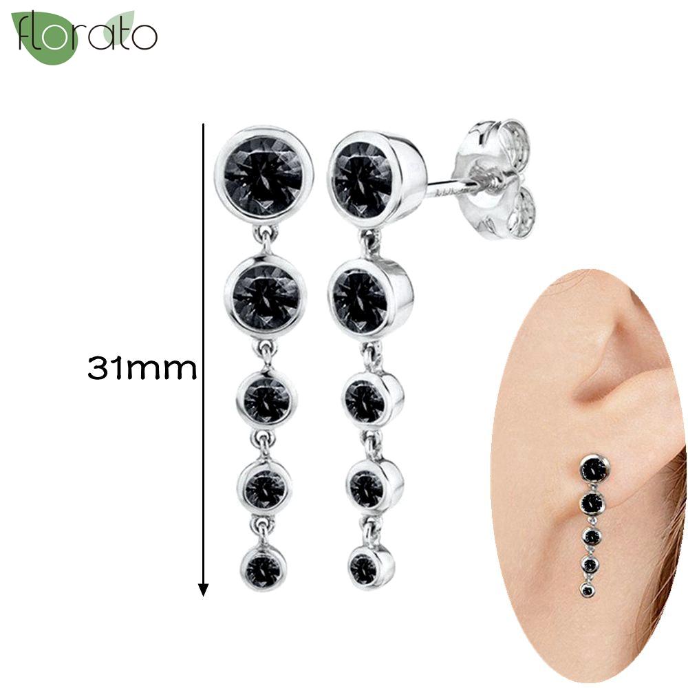 Серьги-подвески из серебра 925 пробы, модные, с черным цирконом, новые, маленькие круглые/крестообразные кольца для женщин, пирсинг, ювелирные изделия
