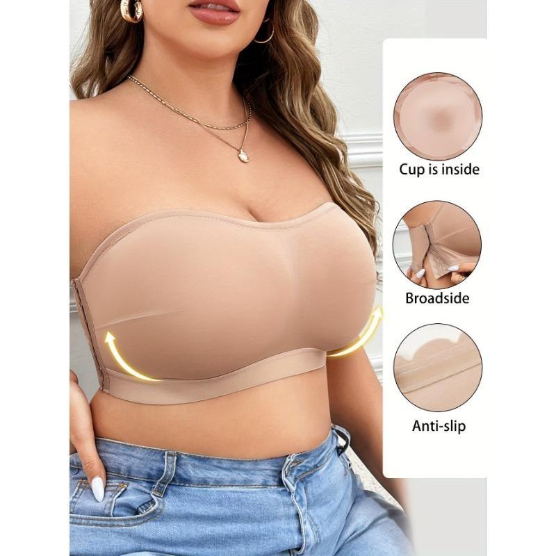 Однотонный простой strapless bandeau с боковой застежкой, большого размера, тонкий, беспроводной, бесшовный бюстгальтер